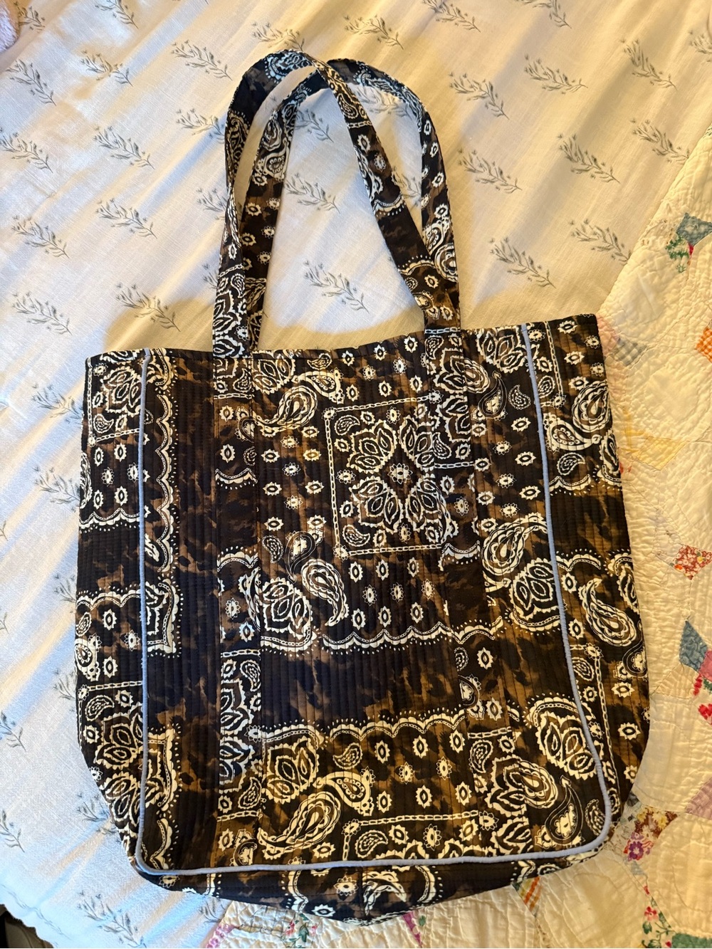 Aerie brown/cream quilted bandana tote